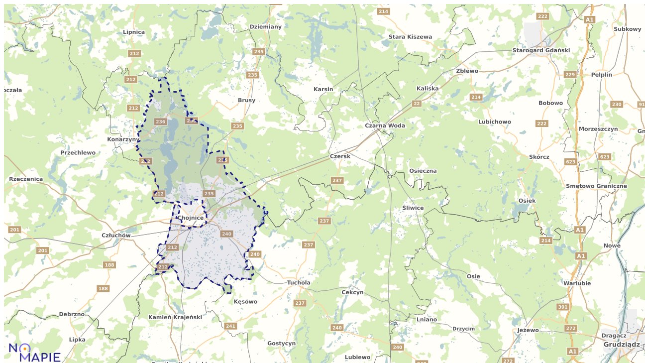 Mapa obszarów ochrony przyrody Chojnic