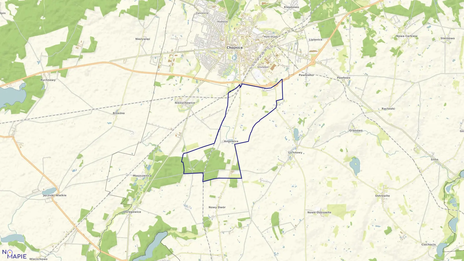 Mapa obrębu Angowice w gminie Chojnice