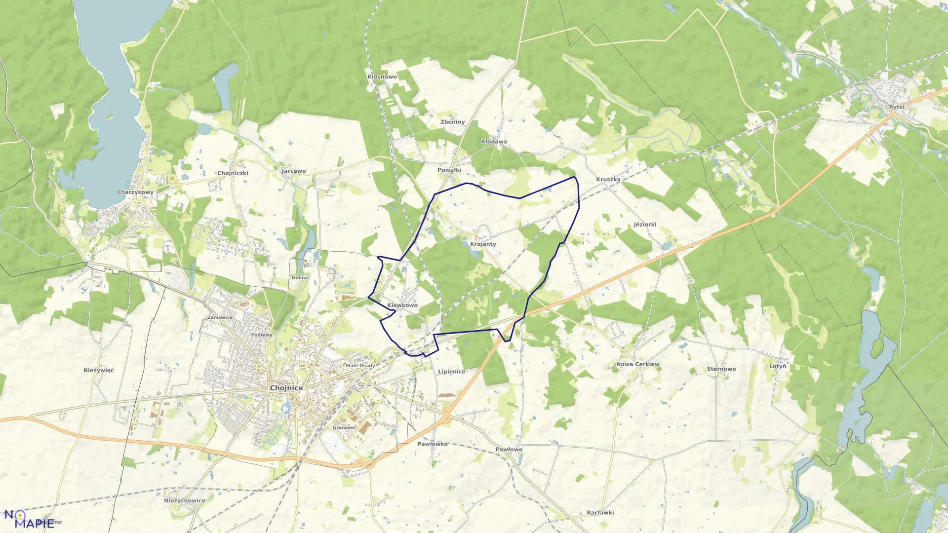 Mapa obrębu Krojanty w gminie Chojnice