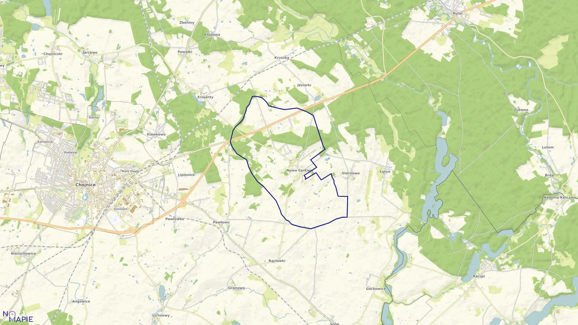 Mapa obrębu Nowa Cerkiew w gminie Chojnice