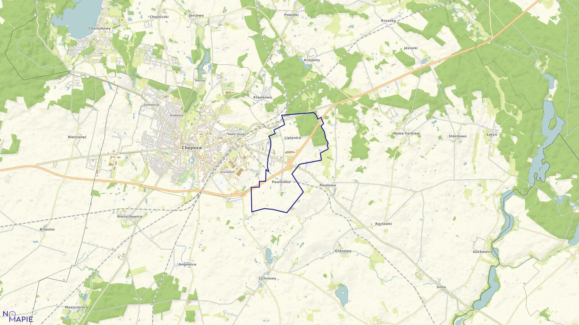 Mapa obrębu Pawłówko w gminie Chojnice