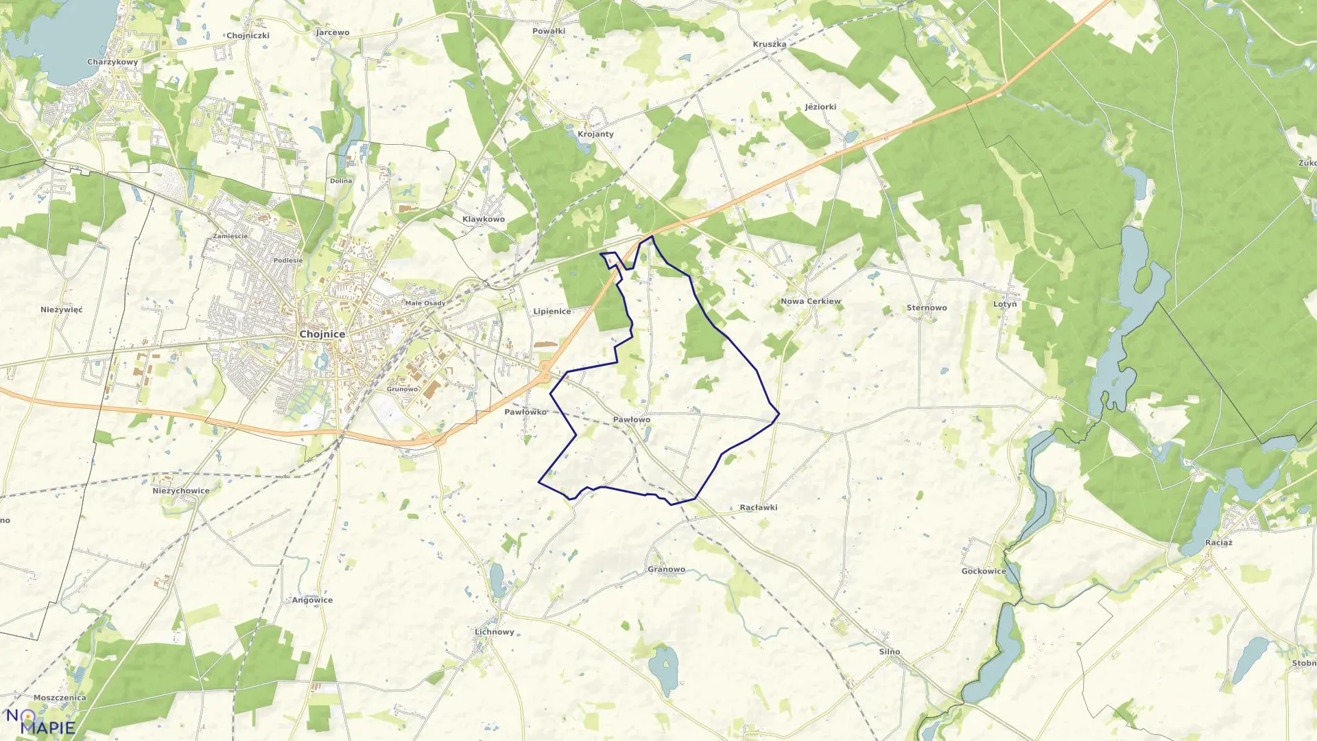 Mapa obrębu Pawłowo w gminie Chojnice